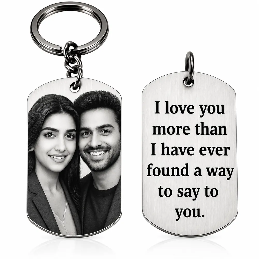 Customized mirror-polished stainless steel dog tag keychain with photo engraving